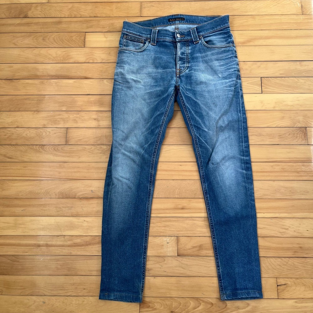 Nudie Jeans Co Grim Tim Slim Straight Dark Used Denim Blue Jeans Mens 31x34